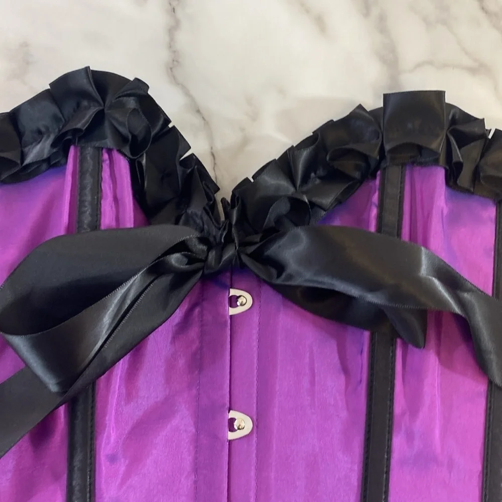 Adore Me Bustier Corset Top Women Size Small Purple Black Strapless Ruffle Boned